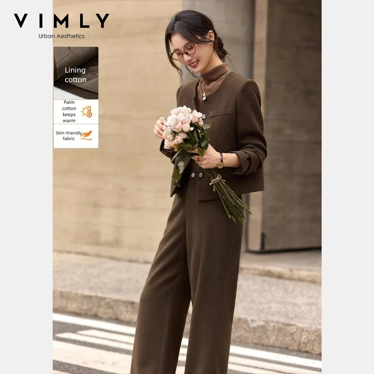 VIMLY Casual Pants Set Woman 2 Piece 2025 Winter Retro Round Neck Tops Wide Leg Long Pants Female Office Matching Sets A3270
VIMLY Casual Pants Set Woman 2 Piece 2025 Winter Retro Round Neck Tops Wide Leg Long Pants Female Office Matching Sets A3270