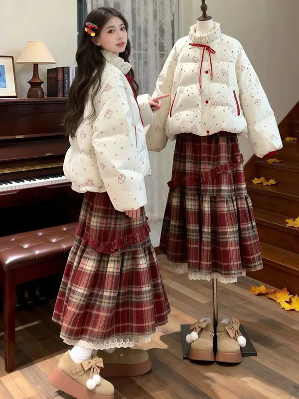Warm Sweet Style Beige Stand Collar Printed Cotton Top with High Waist Loose Plaid Long Skirt Two Piece Set for Women
Warm Sweet Style Beige Stand Collar Printed Cotton Top with High Waist Loose Plaid Long Skirt Two Piece Set for Women