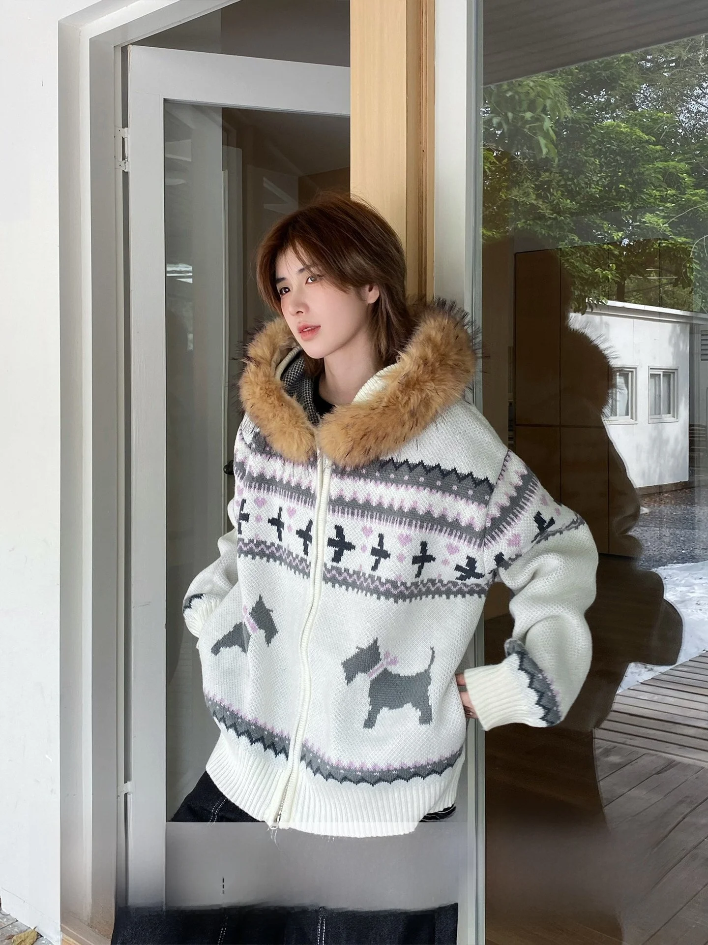 Ja1 Thickened Knitted Sweater Fair Isle Motif Removable Fur Collar Cardigan Coat for Couples Winter Warm Polyester Fiber
Ja1 Thickened Knitted Sweater Fair Isle Motif Removable Fur Collar Cardigan Coat for Couples Winter Warm Polyester Fiber