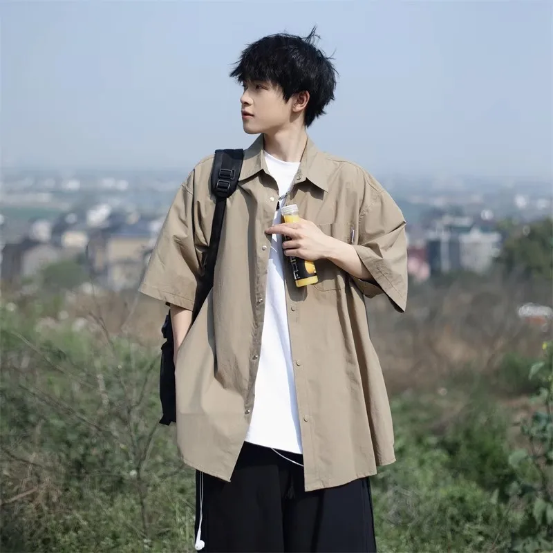 Casual Japanese Style Men's Short Sleeve Shirt Summer Loose Pure Color Shirt Five-Quarter Sleeve Handsome Outerwear
Casual Japanese Style Men's Short Sleeve Shirt Summer Loose Pure Color Shirt Five-Quarter Sleeve Handsome Outerwear