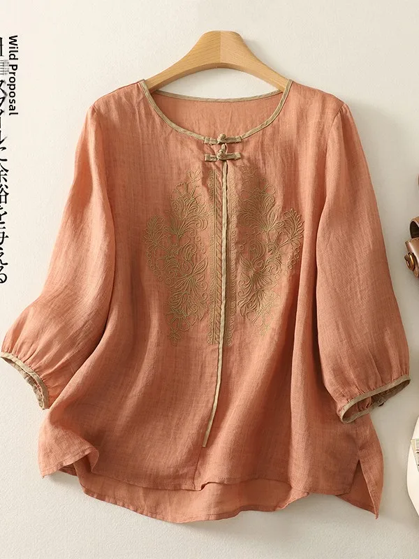 New Chinese Style Loose Large Size Embroidered Seven-Quarter Sleeve Flax Shirt Women Summer Thin round Neck National Style Li...
New Chinese Style Loose Large Size Embroidered Seven-Quarter Sleeve Flax Shirt Women Summer Thin round Neck National Style Li...