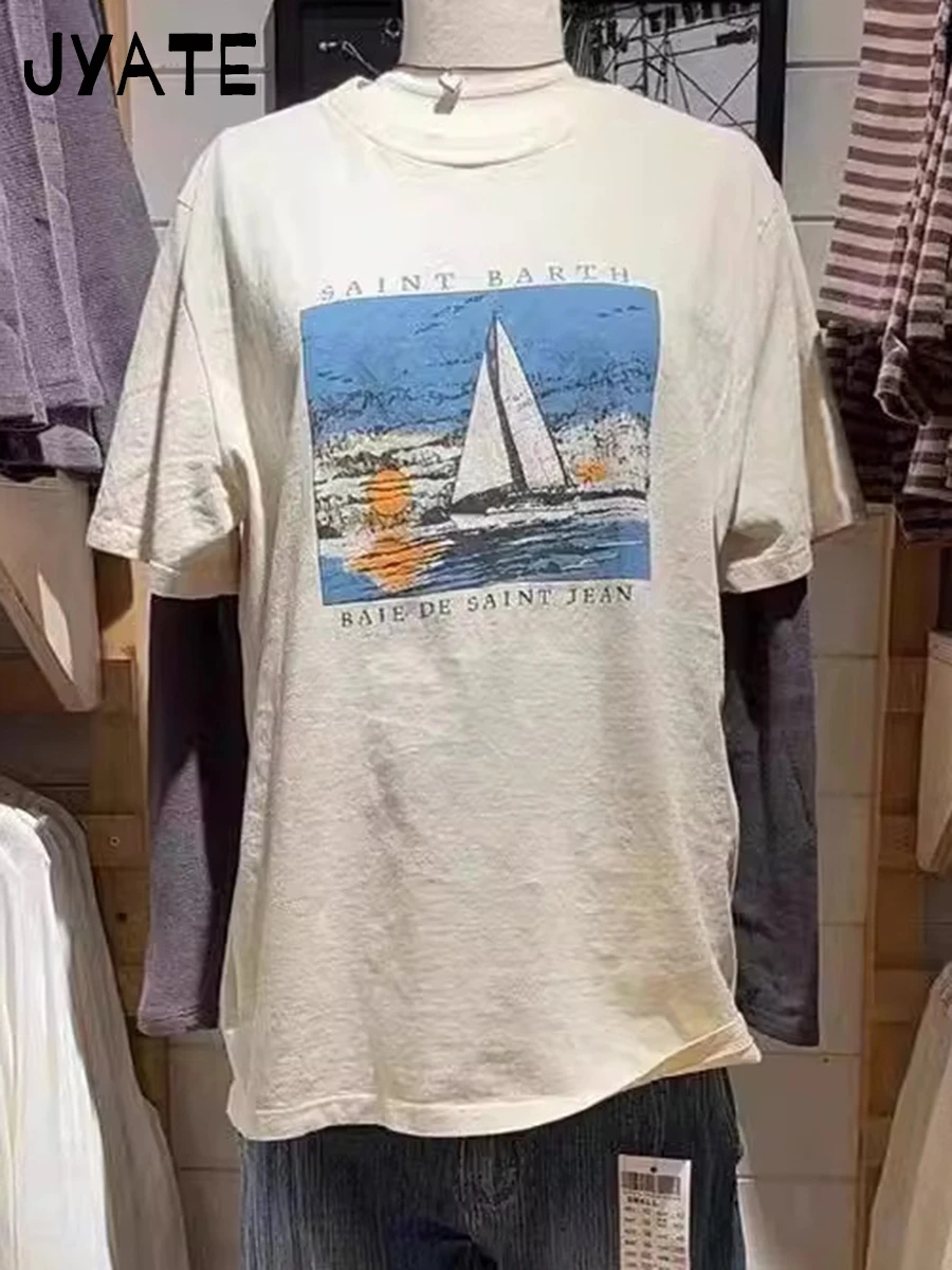 Fashion Sailboat Print Cotton O-neck T-shirts Women Summer Casual Streetwear Simple Short Sleeve Tees Sweet Cute Vintage Y2K Top
Fashion Sailboat Print Cotton O-neck T-shirts Women Summer Casual Streetwear Simple Short Sleeve Tees Sweet Cute Vintage Y2K Top