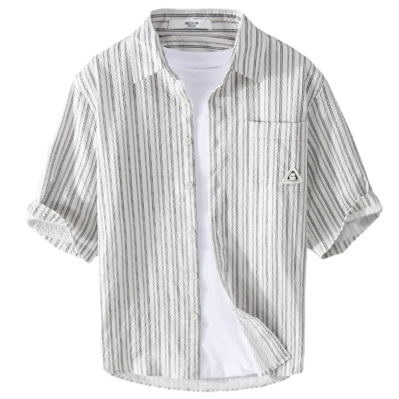 Small Fresh Vertical Stripe Short Sleeve Shirt for Men's Summer New Cool Loose Casual Solid Color Versatile Personalized Shirt
Small Fresh Vertical Stripe Short Sleeve Shirt for Men's Summer New Cool Loose Casual Solid Color Versatile Personalized Shirt