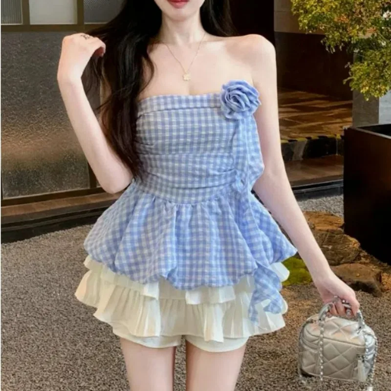 Women French Style Sweet Plaid Chic Blouse Ruffle 3D Flower Ribbon Sexy Off Shoulder Shirt Casual Sleeveless Slim Fit Fairy Tops
Women French Style Sweet Plaid Chic Blouse Ruffle 3D Flower Ribbon Sexy Off Shoulder Shirt Casual Sleeveless Slim Fit Fairy Tops
