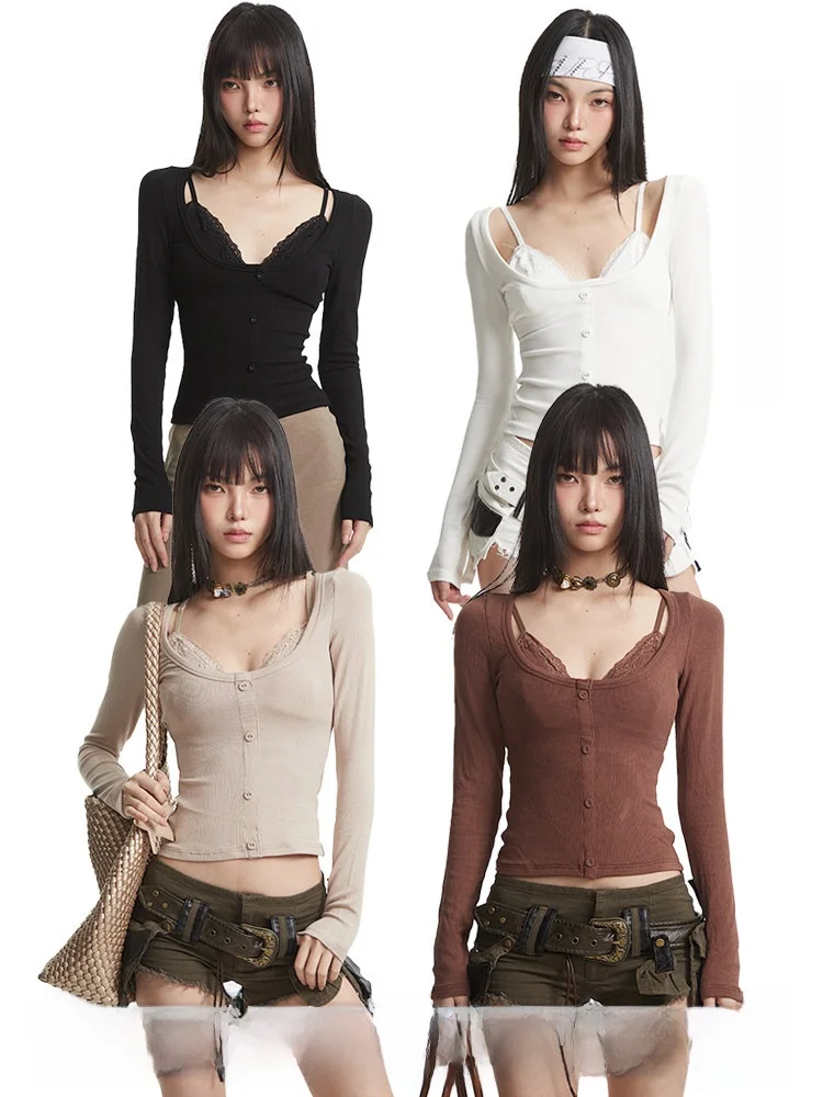 Sexy Lace Splice Fake Two-Piece Base Shirt Pure Desire Style Long Sleeve T-Shirt Women's Commute Style Moisture Wicking Short...
Sexy Lace Splice Fake Two-Piece Base Shirt Pure Desire Style Long Sleeve T-Shirt Women's Commute Style Moisture Wicking Short...