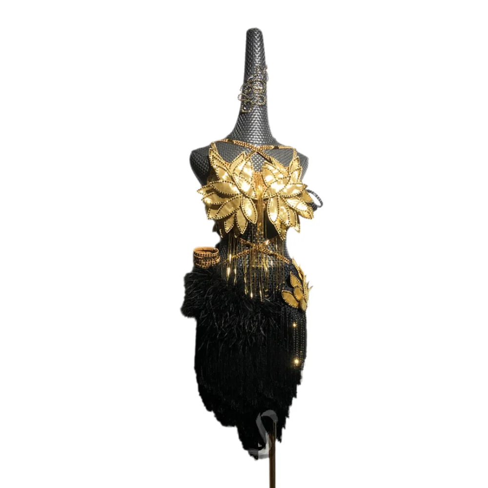 Latin Dance AB Stone Female Adult Children High end Customized Gold Leaf Strap Flower Dress Black Pool Samba Performance Dress
Latin Dance AB Stone Female Adult Children High end Customized Gold Leaf Strap Flower Dress Black Pool Samba Performance Dress