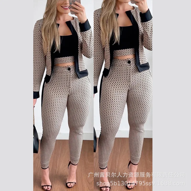 Plaid Printing Slim Fit Color Matching Jacket Leggings Three-piece Fashion Suit Women's Spring And Autumn Temperament Commuting
Plaid Printing Slim Fit Color Matching Jacket Leggings Three-piece Fashion Suit Women's Spring And Autumn Temperament Commuting