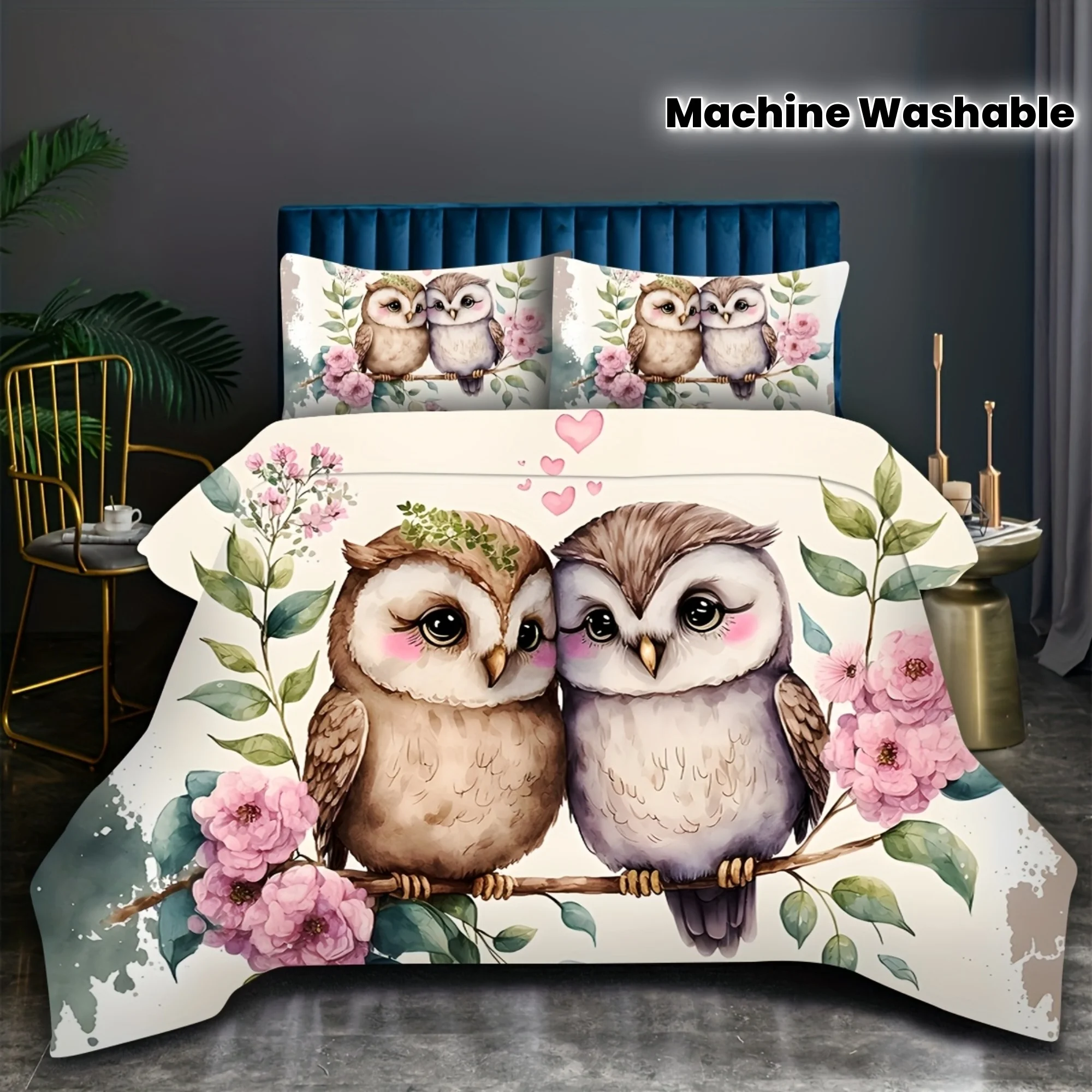 2/3pcs Set, Fresh and Loving Two Love Owls Perched on Pink Flower Branches Bird-themed Bedding Set Digital Print Quilt Cover Set
2/3pcs Set, Fresh and Loving Two Love Owls Perched on Pink Flower Branches Bird-themed Bedding Set Digital Print Quilt Cover Set