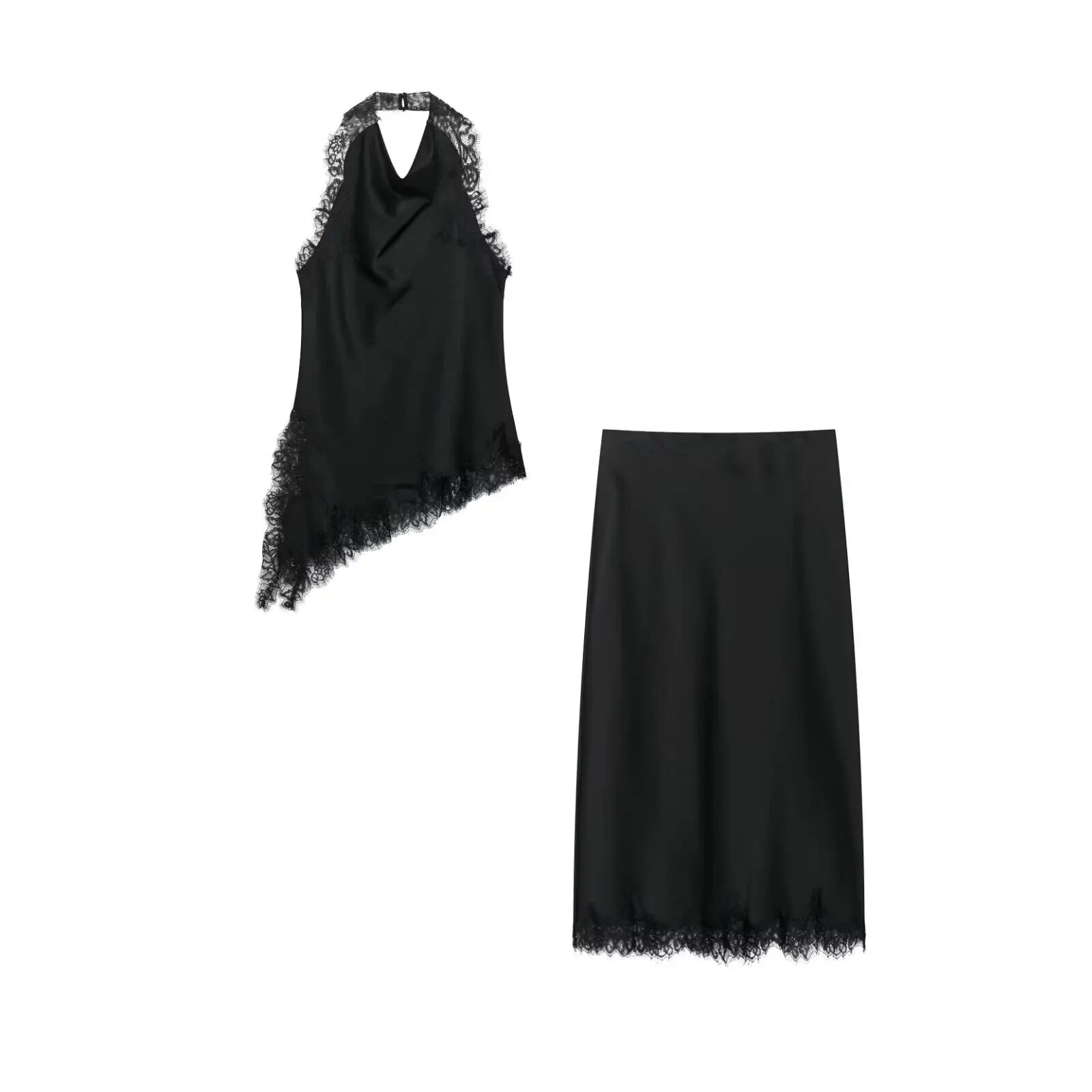 Y2K Dark Romantic Women Black Satin Co‑ord Sets Lace Trim Halter Top High Waist Midi Skirt Slim Fit Evening Clubwear Outfits
Y2K Dark Romantic Women Black Satin Co‑ord Sets Lace Trim Halter Top High Waist Midi Skirt Slim Fit Evening Clubwear Outfits