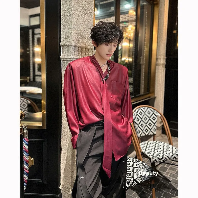 Spring Summer Men's irt Luxury Lightweight Silk oulder Padded Chic Sle Long Sve Stand Fit Color Faionable
Spring Summer Men's irt Luxury Lightweight Silk oulder Padded Chic Sle Long Sve Stand Fit Color Faionable