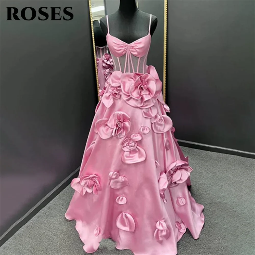 ROSES Pink A Line Evening Dress Spaghetti Strap Party Dresses 3D Floral Satin Prom Gown Floor Length robes du soir Customized
ROSES Pink A Line Evening Dress Spaghetti Strap Party Dresses 3D Floral Satin Prom Gown Floor Length robes du soir Customized