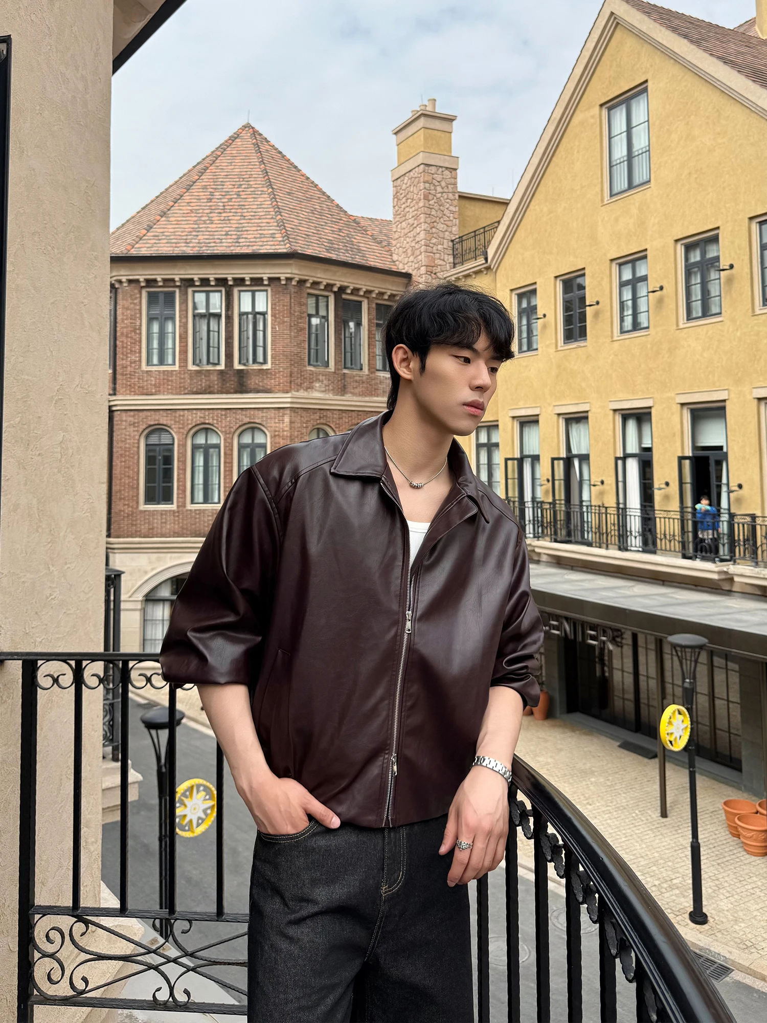 Loose Fit PU Leather Jacket Men's Fashionable Retro Short Style Zipper Closure Waterproof Casual Outerwear by ONELYC1NS
Loose Fit PU Leather Jacket Men's Fashionable Retro Short Style Zipper Closure Waterproof Casual Outerwear by ONELYC1NS