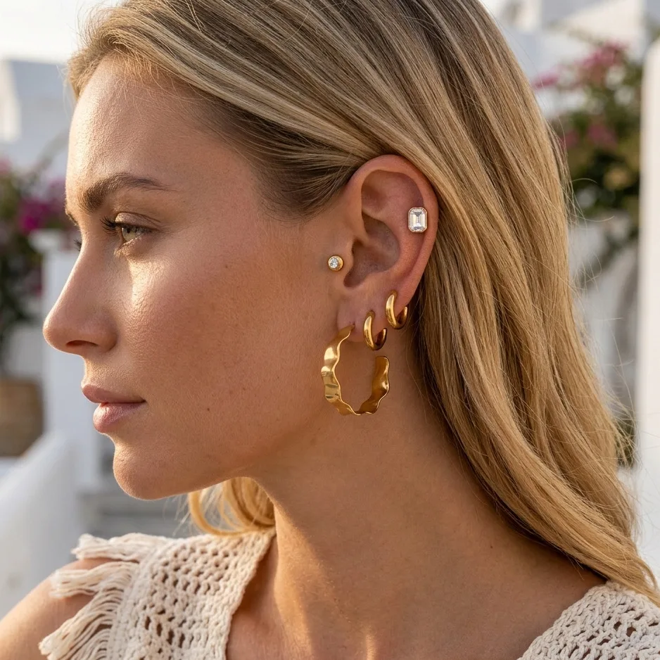 18K Gold Plated Stainless Steel Earrings Exquisite Zircon Earring Set for Women Fashion Jewelry Gift for Daily Wear & Party
18K Gold Plated Stainless Steel Earrings Exquisite Zircon Earring Set for Women Fashion Jewelry Gift for Daily Wear & Party