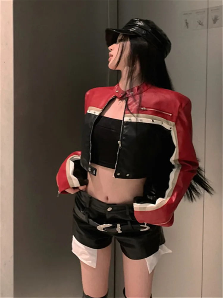 American Sweet Cool Leather Jacket Short Coat for Women's Autumn and Winter High End, Short Motorcycle Suit, Color Contrast
American Sweet Cool Leather Jacket Short Coat for Women's Autumn and Winter High End, Short Motorcycle Suit, Color Contrast