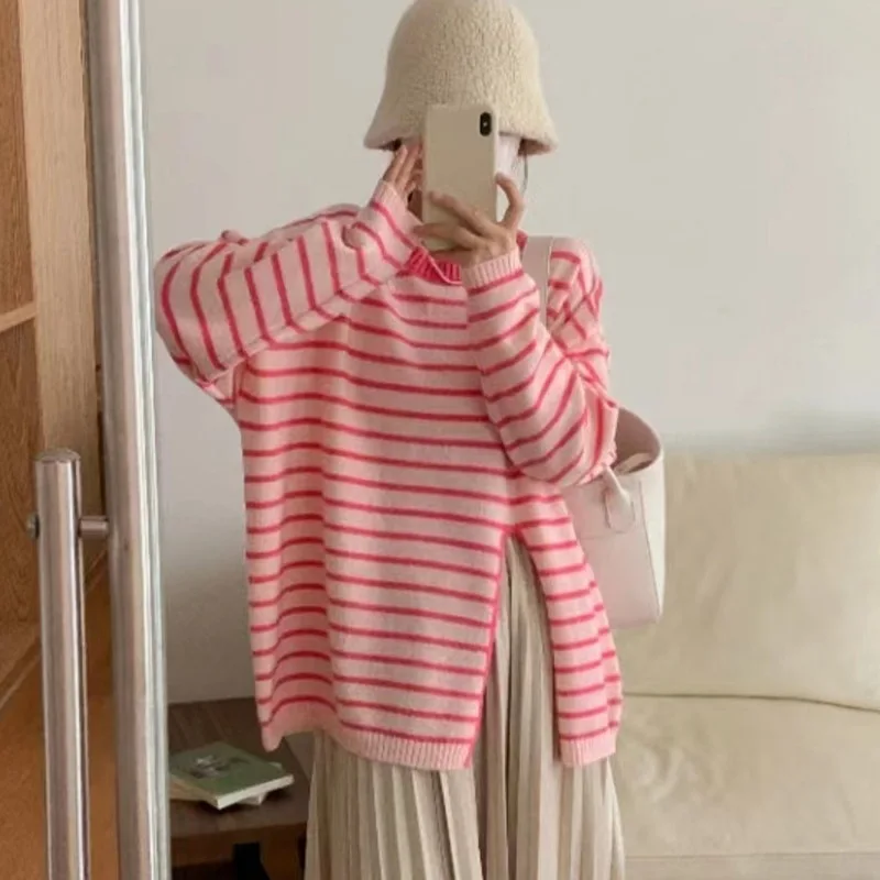 C5592 Autumn Sweater For Women Stripe Long Sleeve Loose Pullovers Tops Lady Slit Knitwear Sweaters
C5592 Autumn Sweater For Women Stripe Long Sleeve Loose Pullovers Tops Lady Slit Knitwear Sweaters