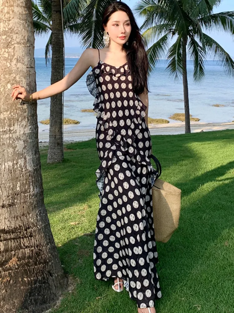 Summer Spring Dot Womens Dresses Elegant Spaghetti Strap Backless Sleeveless Birthday Party Dress Holiday Beach Vestidos Robe
Summer Spring Dot Womens Dresses Elegant Spaghetti Strap Backless Sleeveless Birthday Party Dress Holiday Beach Vestidos Robe