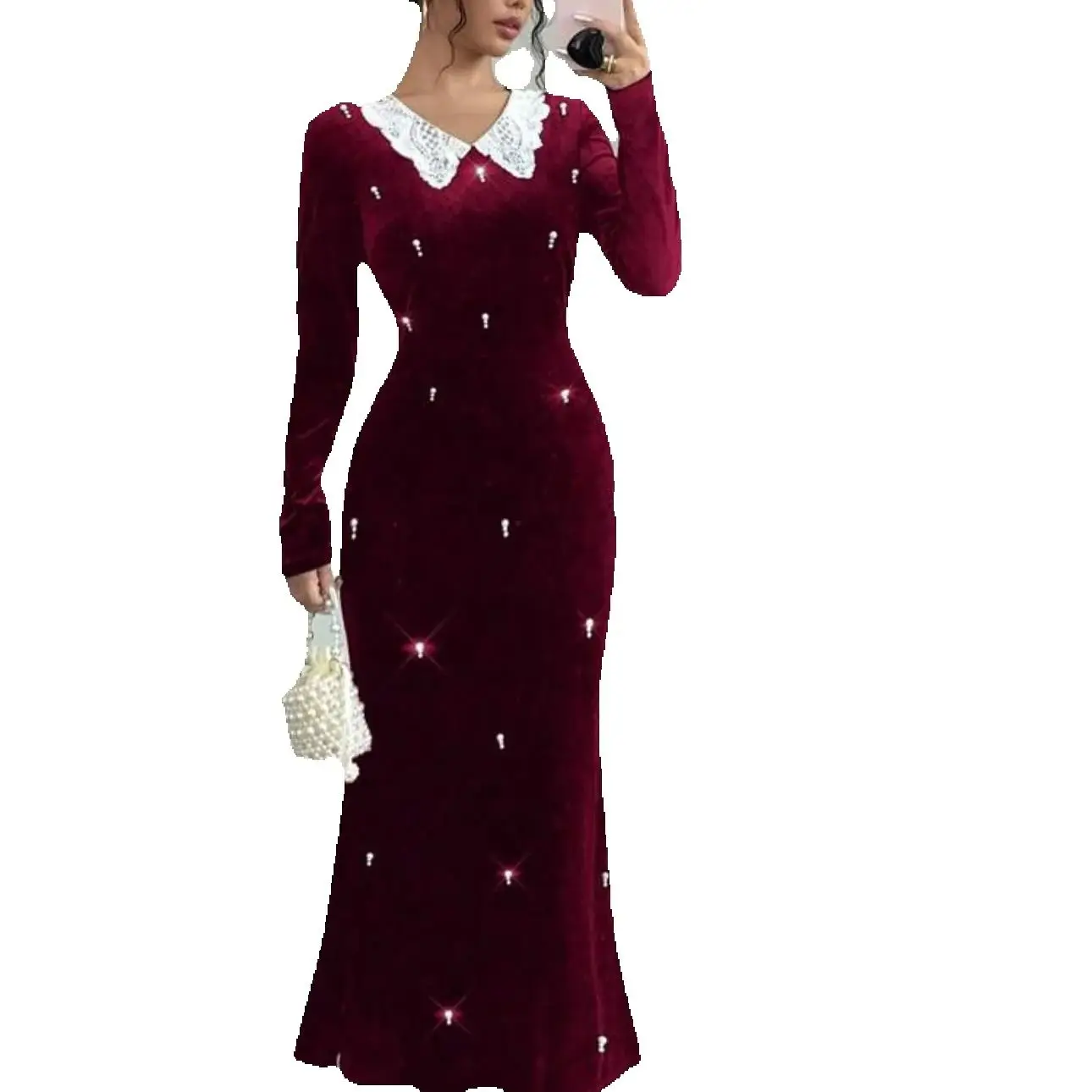 Customized Graceful Mermaid Velvet Pearls Lace Evening Dresses Classic Pleats Long Sleeves Vestido De Festa Vestido De Noche
Customized Graceful Mermaid Velvet Pearls Lace Evening Dresses Classic Pleats Long Sleeves Vestido De Festa Vestido De Noche
