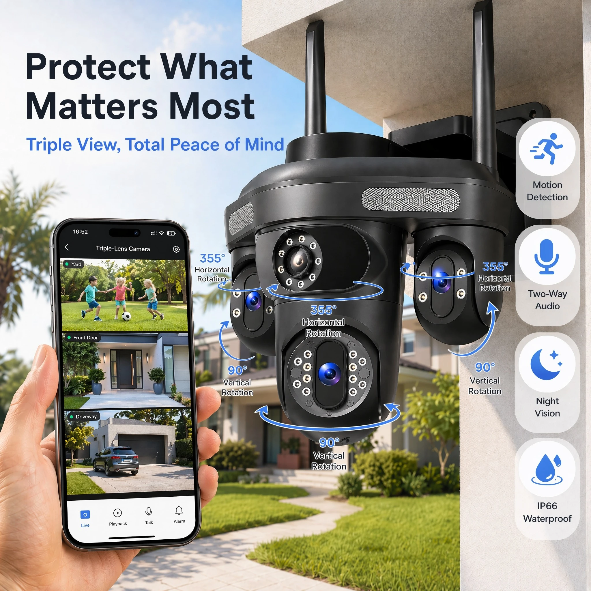 OKAM PRO Outdoor Triple-Lens Camera WiFi HD 15MP Light Alarm Motion Tracking IP Camera Color Night Vision IP66 Waterproof CCTV
OKAM PRO Outdoor Triple-Lens Camera WiFi HD 15MP Light Alarm Motion Tracking IP Camera Color Night Vision IP66 Waterproof CCTV