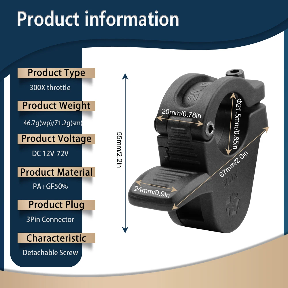 WUXING-Electric Bicycle 300X Thumb Throttle, 12V/24V/36V/48V/72V Left and Right Hand Finger, Ebike Accelerator
WUXING-Electric Bicycle 300X Thumb Throttle, 12V/24V/36V/48V/72V Left and Right Hand Finger, Ebike Accelerator