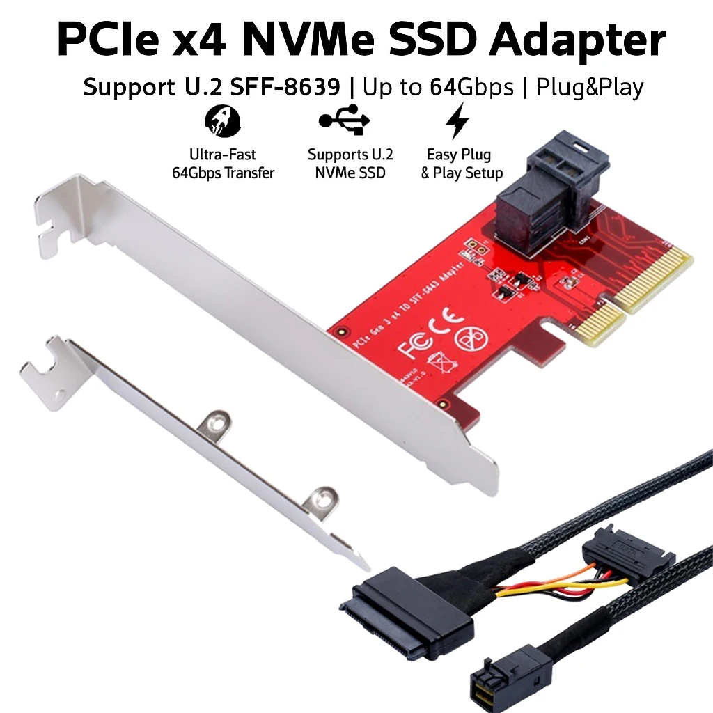 PCIe x4 to U.2 NVMe SSD Adapter Card SFF-8643 Connector Converter for PCIe 4.0 Expansion Desktop Server Storage Upgrade 
PCIe x4 to U.2 NVMe SSD Adapter Card SFF-8643 Connector Converter for PCIe 4.0 Expansion Desktop Server Storage Upgrade
