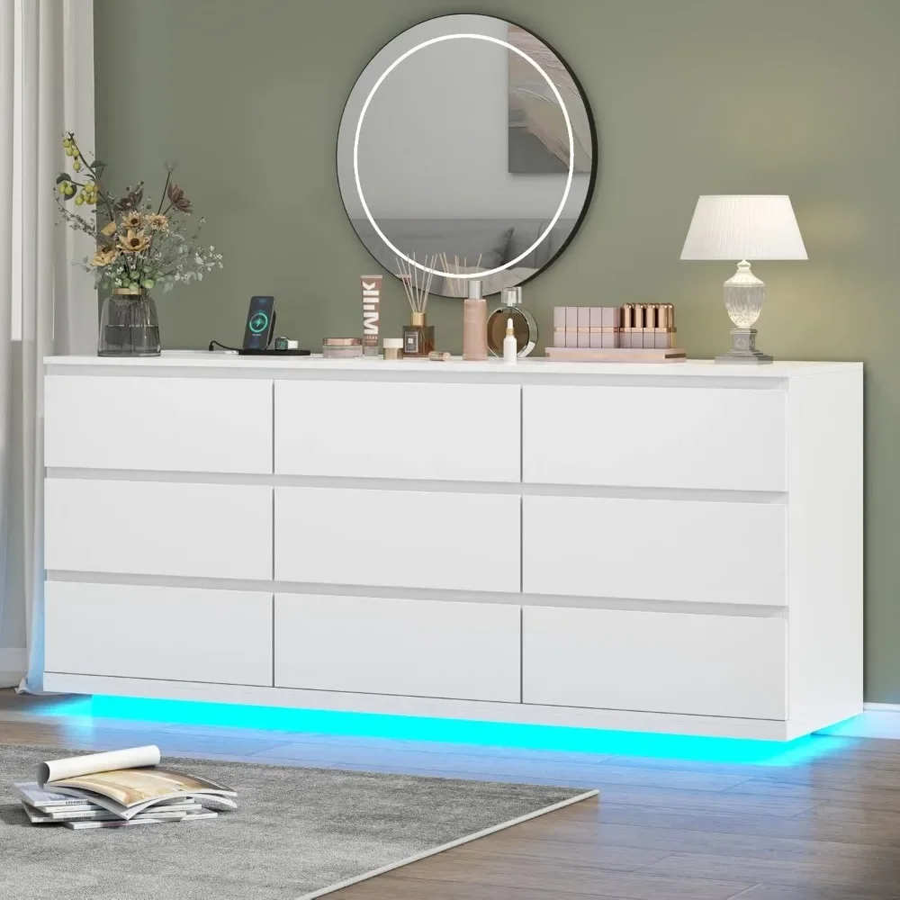 9 Drawer Dresser with Power Outlet - Floating White Drawer Chest with LED Light
9 Drawer Dresser with Power Outlet - Floating White Drawer Chest with LED Light
