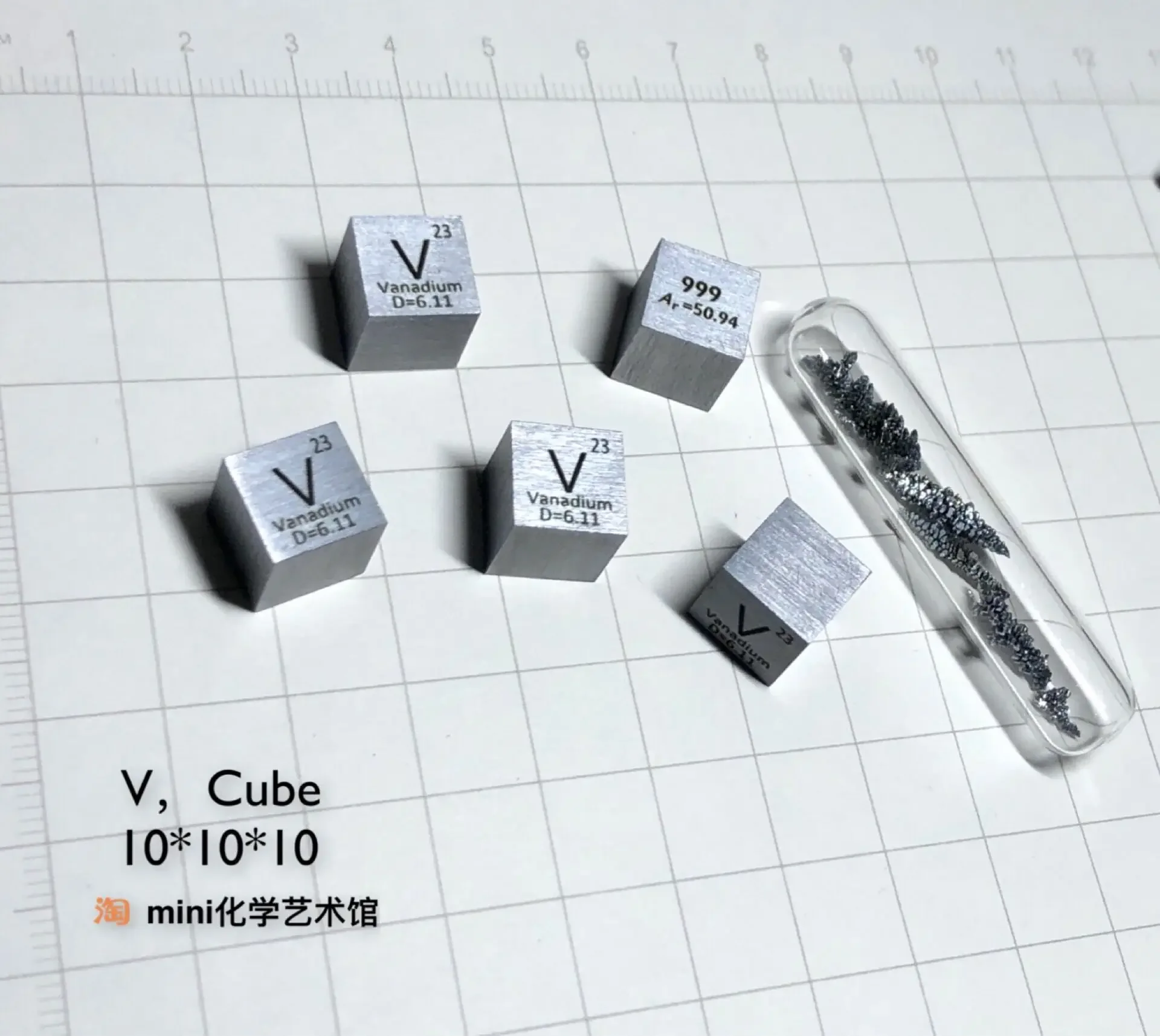 Periodic Phenotypic Cubes of Vanadium Are 6.2g V 99.9 Vanadium Cubes with Edge Lengths of 10mm.
Periodic Phenotypic Cubes of Vanadium Are 6.2g V 99.9 Vanadium Cubes with Edge Lengths of 10mm.