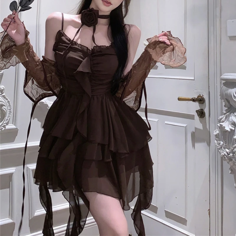 2024 Spring New Korean Ruffles Sexy Slim Irregular Sling Dress Women + Casual Lace-up Long-sleeved T-shirt Two-piece Suit
2024 Spring New Korean Ruffles Sexy Slim Irregular Sling Dress Women + Casual Lace-up Long-sleeved T-shirt Two-piece Suit