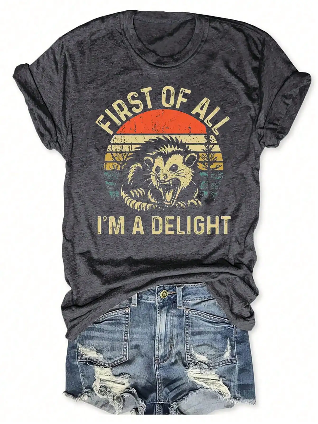 Забавная винтажная футболка с рисунком опосума для женщин, принт «Сначала я — это настоящее наслаждение», повседневная футболка с круглым вырезом
Забавная винтажная футболка с рисунком опосума для женщин, принт «Сначала я — это настоящее наслаждение», повседневная футболка с круглым вырезом