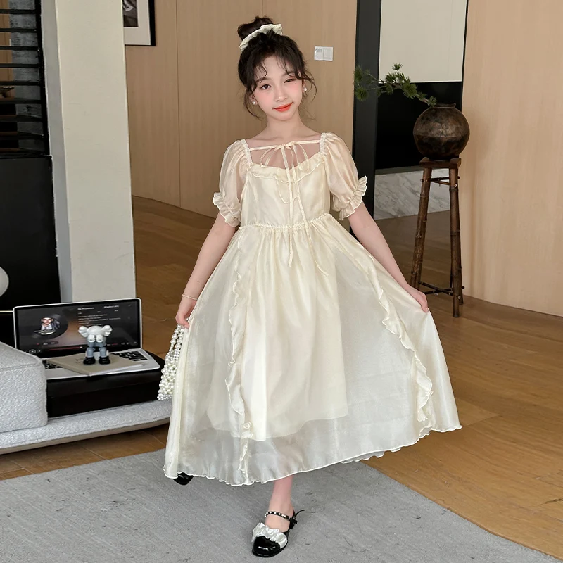 2025 Children's Solid Color Dress Silk Texture Party Princess Dress New Summer Girls' Skirt
2025 Children's Solid Color Dress Silk Texture Party Princess Dress New Summer Girls' Skirt