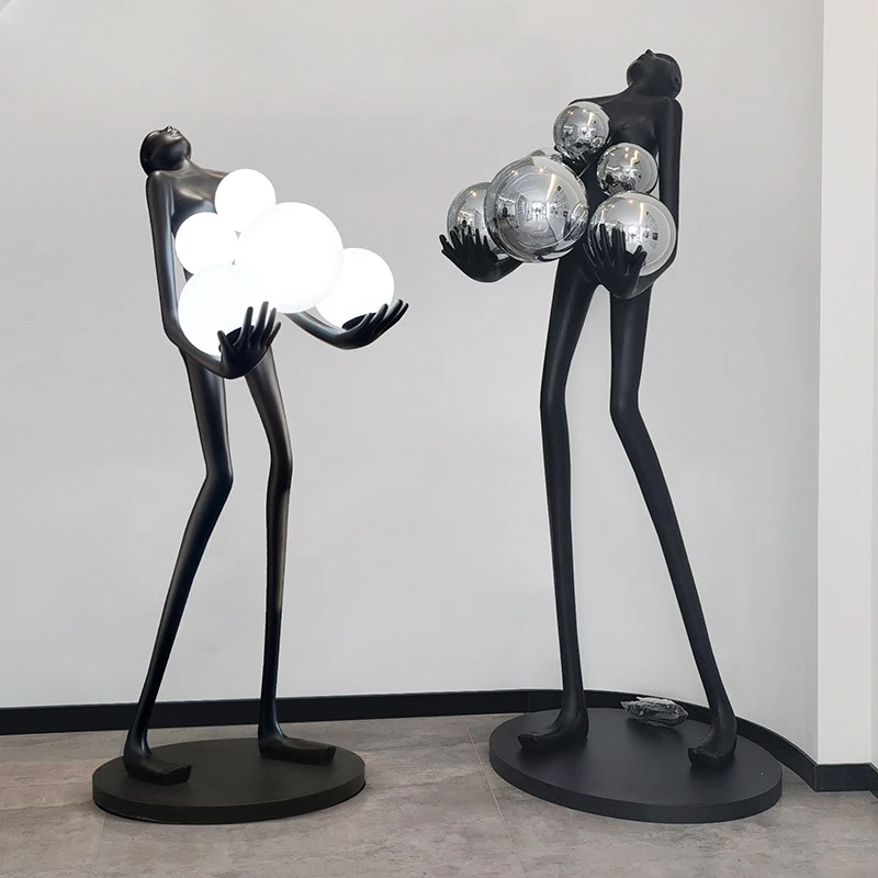 Nordic humanoid statue sculpture floor lamp, long arm holding ball, creative design exhibition hall, hotel sales office ornament
Nordic humanoid statue sculpture floor lamp, long arm holding ball, creative design exhibition hall, hotel sales office ornament