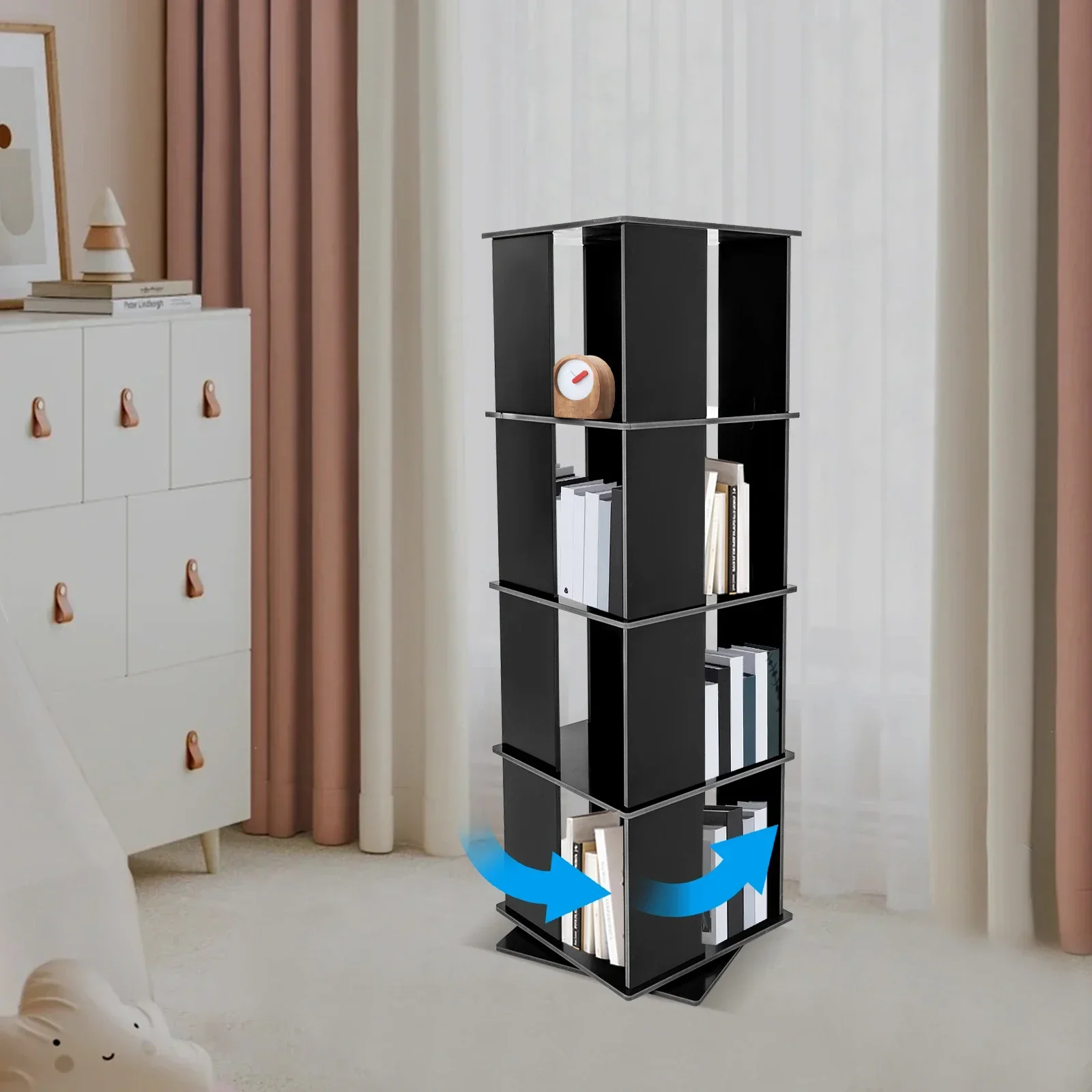 Черная полка для хранения книжного шкафа 360 Вращающаяся книжная полка Отдельностоящая витрина
Черная полка для хранения книжного шкафа 360 Вращающаяся книжная полка Отдельностоящая витрина