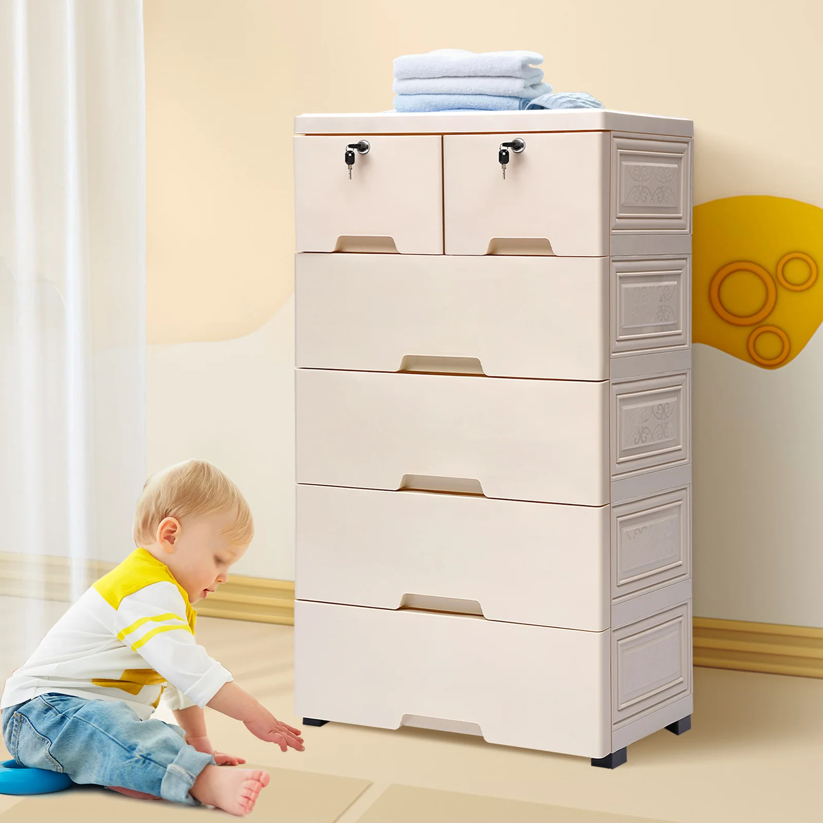 6 Drawer Plastic Storage Tower Modern Closet Organizer with 4 rollers for Playroom Bedroom
6 Drawer Plastic Storage Tower Modern Closet Organizer with 4 rollers for Playroom Bedroom