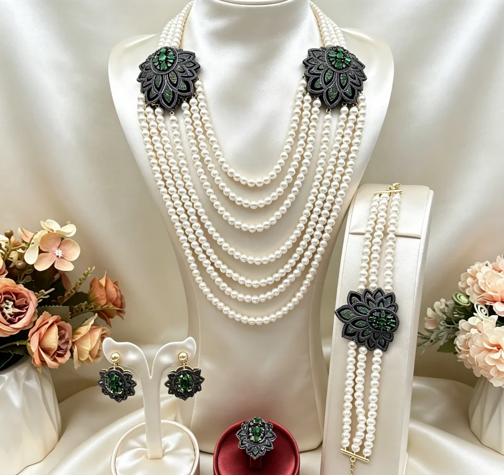 JRH Vintage Pearl Women's Jewelry Set Zircon Gold Plated Copper with Bracelet Earrings Necklace Ring for Gift
JRH Vintage Pearl Women's Jewelry Set Zircon Gold Plated Copper with Bracelet Earrings Necklace Ring for Gift
