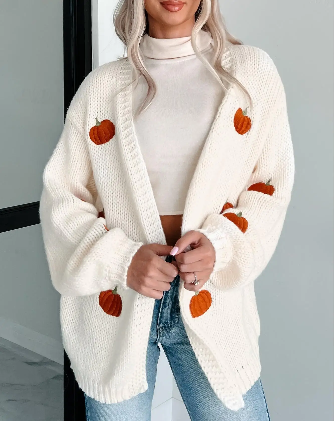New Fashion Women Open Front Knit Cardigan Pumpkin Embroidery Long Sleeve Loose Sweater Coat For Spring Fall S-XL
New Fashion Women Open Front Knit Cardigan Pumpkin Embroidery Long Sleeve Loose Sweater Coat For Spring Fall S-XL