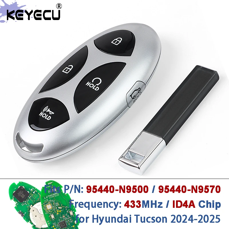 KEYECU 433MHz ID4A Chip 95440-N9500 95440-N9570 Keyless-Go Proximity Smart Remote Key Fob for Hyundai TUCSON 2024-2025
KEYECU 433MHz ID4A Chip 95440-N9500 95440-N9570 Keyless-Go Proximity Smart Remote Key Fob for Hyundai TUCSON 2024-2025