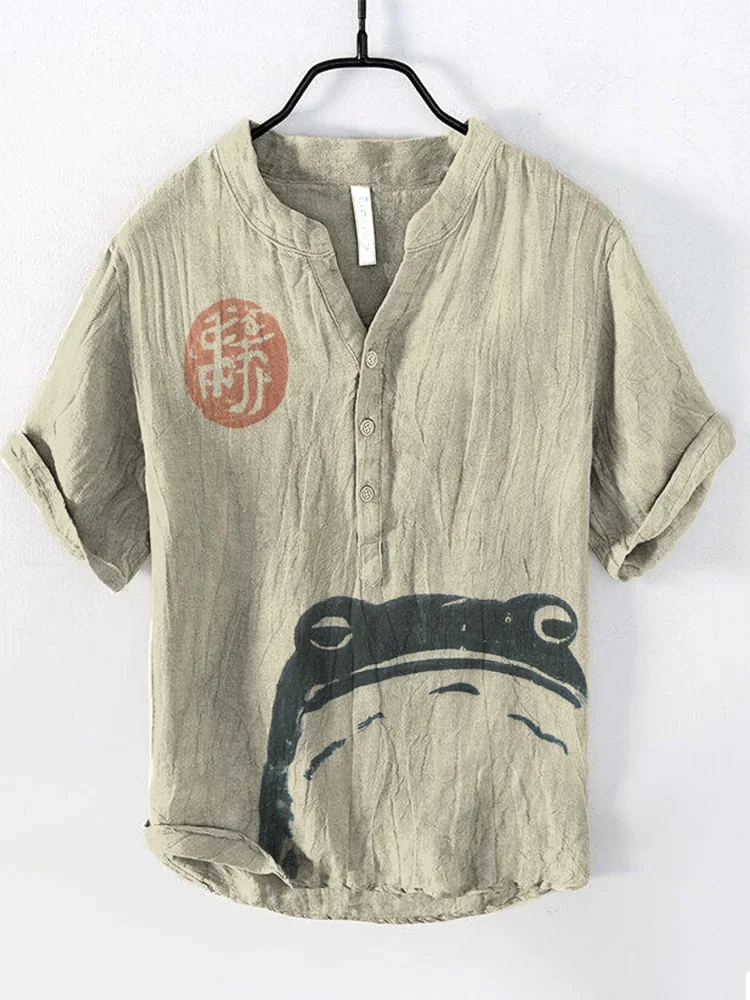 Summer Fashion Men's Small V-Neck Japanese Art Frog Print Lapel Shirt Men's Casual Art Short Sleeve Shirt
Summer Fashion Men's Small V-Neck Japanese Art Frog Print Lapel Shirt Men's Casual Art Short Sleeve Shirt