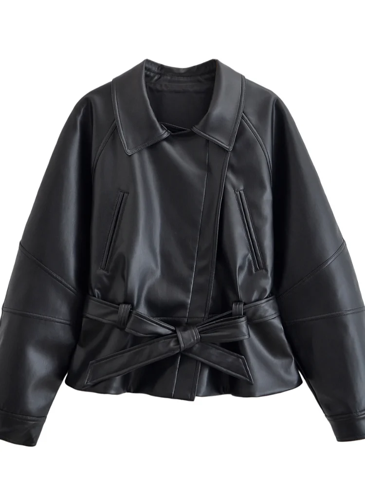 Модная женская куртка из искусственной кожи с лацканами, повседневная женская куртка на шнуровке с длинными рукавами, осень 2024, новая женская верхняя одежда из искусственной кожи с поясом High Street
Модная женская куртка из искусственной кожи с лацканами, повседневная женская куртка на шнуровке с длинными рукавами, осень 2024, новая женская верхняя одежда из искусственной кожи с поясом High Street