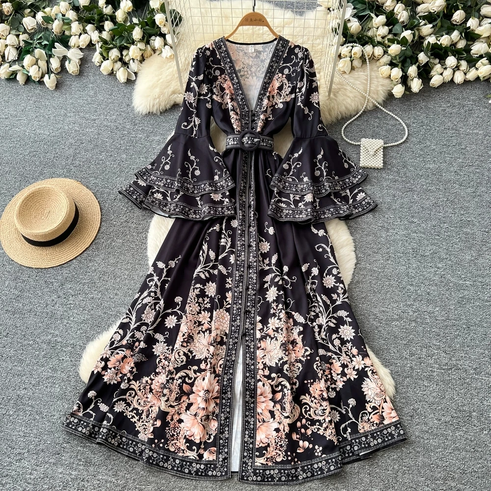 2026 Bohemian Maxi Dress Women Floral Print V Neck Flare Sleeve Long Dress Boho Belted Casual Beach Vacation Green Party Vestido
2026 Bohemian Maxi Dress Women Floral Print V Neck Flare Sleeve Long Dress Boho Belted Casual Beach Vacation Green Party Vestido