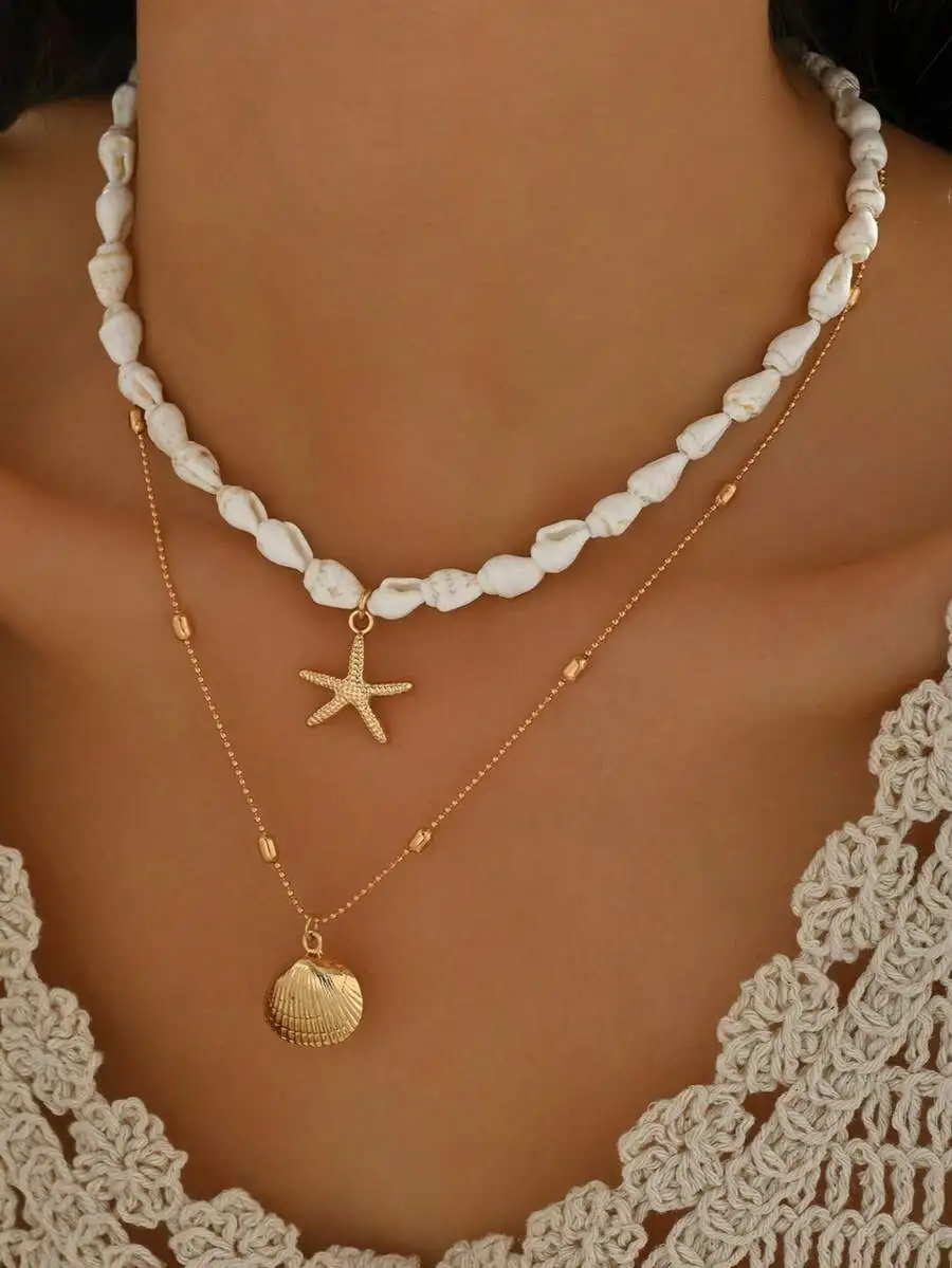 2pcs Set Summer Beach Style Shell And Starfish Pendant Layered Necklace For Women
2pcs Set Summer Beach Style Shell And Starfish Pendant Layered Necklace For Women