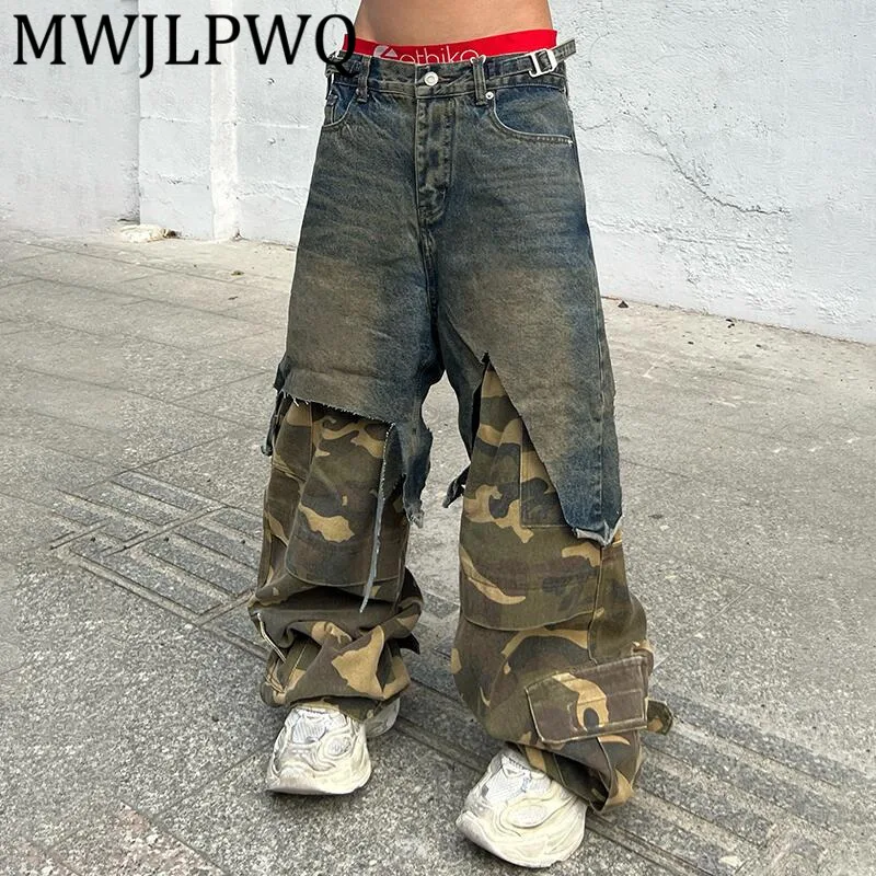 MWJLPWQ American Patchwork Fake Two-Piece Camouflage Cargo Jeans Men's High Street Unisex Niche Baggy Style Long Pants 12475
MWJLPWQ American Patchwork Fake Two-Piece Camouflage Cargo Jeans Men's High Street Unisex Niche Baggy Style Long Pants 12475