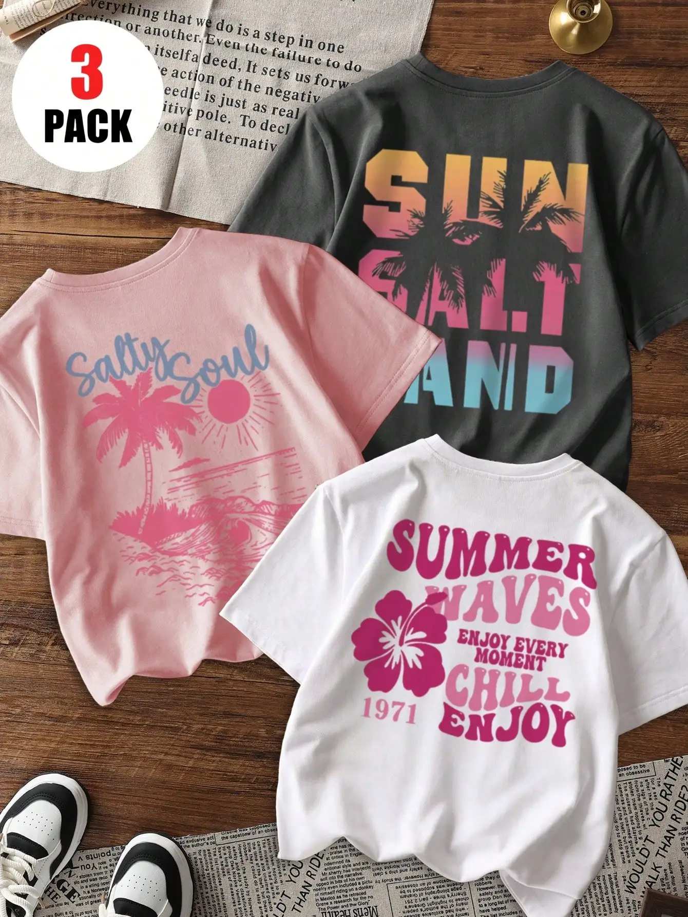 3pcs/Set Girls' Casual Printed Round Neck Short Sleeve T-Shirt, Summer Student Young Cute Minimalist Outdoor Top
3pcs/Set Girls' Casual Printed Round Neck Short Sleeve T-Shirt, Summer Student Young Cute Minimalist Outdoor Top