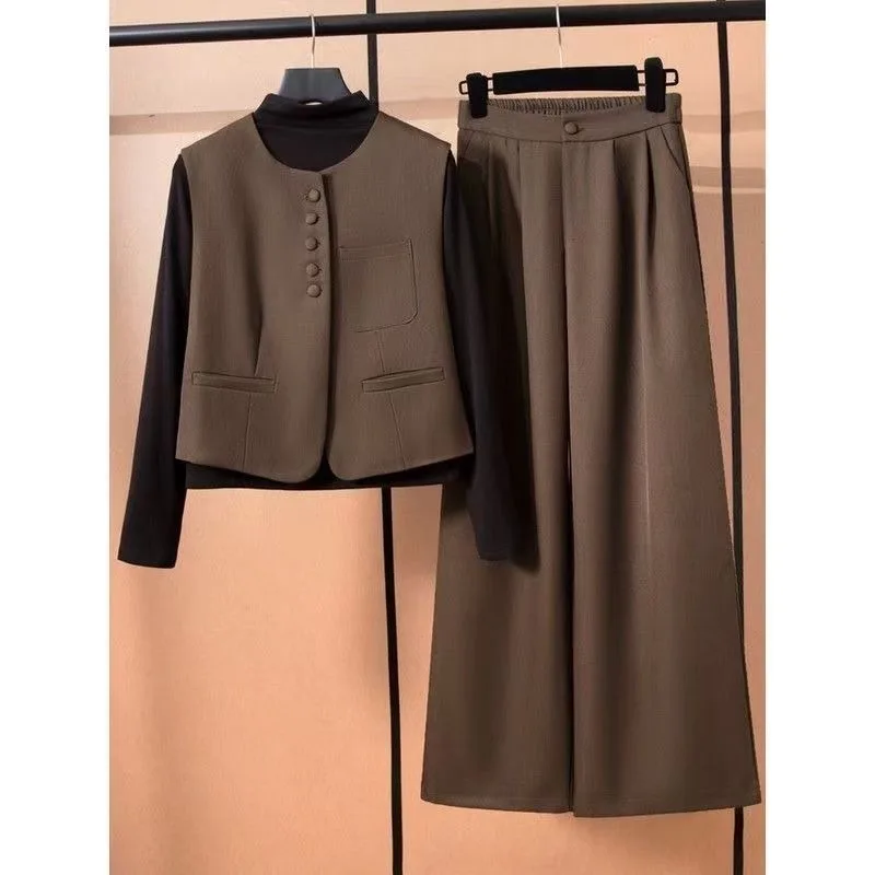 Новый модный осенний женский комплект из трех предметов для офиса, женский элитный элегантный топ с длинными рукавами + жилет без рукавов + широкие брюки, костюм
Новый модный осенний женский комплект из трех предметов для офиса, женский элитный элегантный топ с длинными рукавами + жилет без рукавов + широкие брюки, костюм