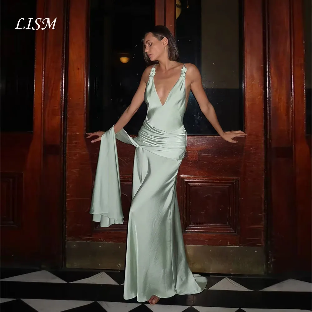Lism Customized Sage Green Evening Dresses Trumpet V-Neck Backless Prom Gown Sleeveless Formal Party Vestidos De Fiesta 2026
Lism Customized Sage Green Evening Dresses Trumpet V-Neck Backless Prom Gown Sleeveless Formal Party Vestidos De Fiesta 2026