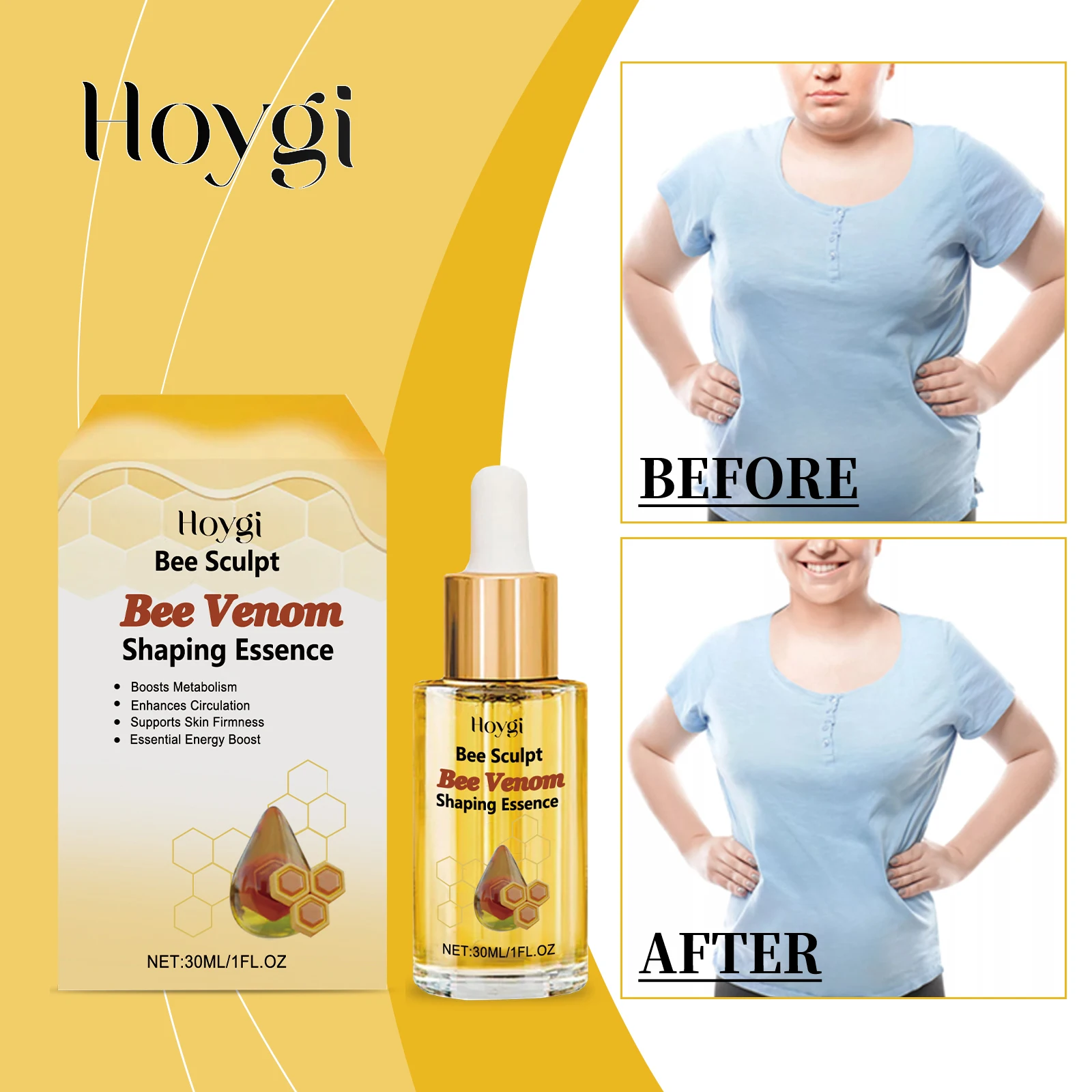Hoygi Bee Venom Shaping Oil Firming Lifting Body Skin Anti Cellulite Fat Burning Weight Loss Improve Sagging Thin Leg Massage Oi
Hoygi Bee Venom Shaping Oil Firming Lifting Body Skin Anti Cellulite Fat Burning Weight Loss Improve Sagging Thin Leg Massage Oi