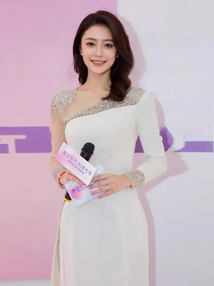 Ele White Piano Performance Stage ow Chorus Banquet Year End Par Host Evening Gown Women's Faion Long Sve U Ne
Ele White Piano Performance Stage ow Chorus Banquet Year End Par Host Evening Gown Women's Faion Long Sve U Ne