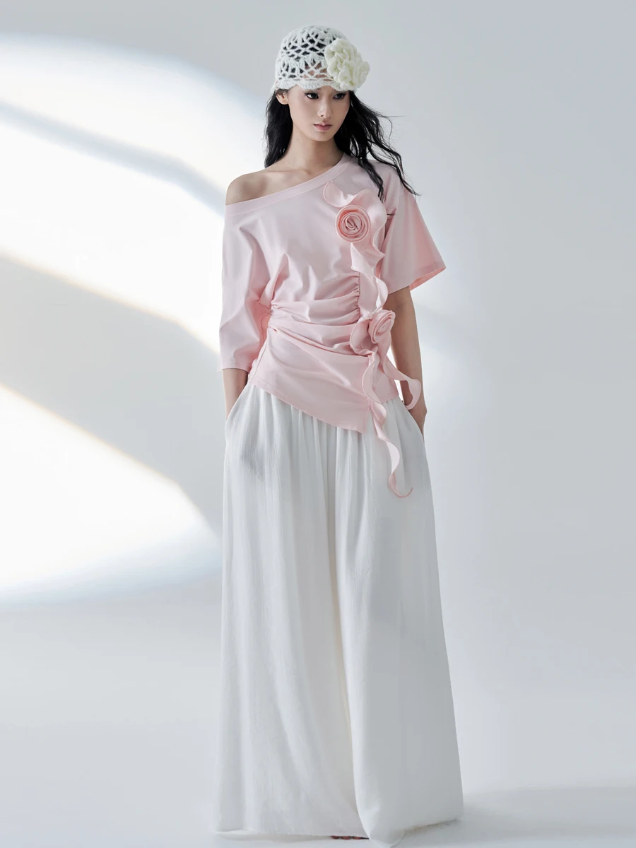 Handmade Detachable Rose Flower Slant oulder T-irt Casual Sle Slim Fit Cotton Polyester ort Sve Women's Top
Handmade Detachable Rose Flower Slant oulder T-irt Casual Sle Slim Fit Cotton Polyester ort Sve Women's Top