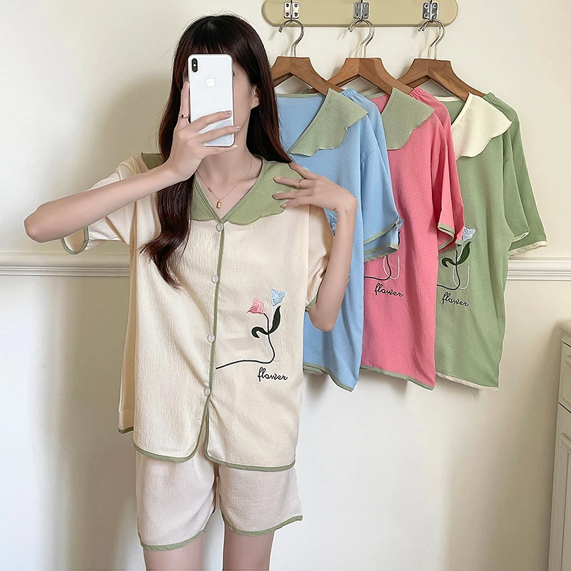 New Grils Pajama Sets Turn-down Collar Short Sleeve Women Summer Floral Printed Thin Kawaii Trendy Womens 2pcs Set Pyjamas
New Grils Pajama Sets Turn-down Collar Short Sleeve Women Summer Floral Printed Thin Kawaii Trendy Womens 2pcs Set Pyjamas