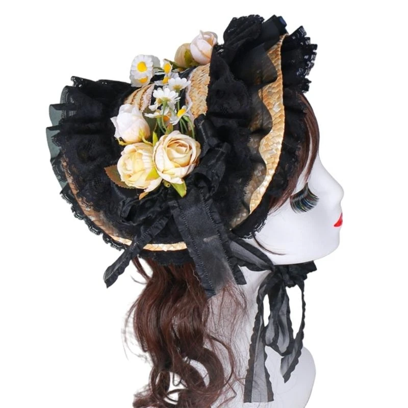 G92D Women Victorian Fascinator Hat Lace Trim Flower Straw Hat for Teaparty Costume
G92D Women Victorian Fascinator Hat Lace Trim Flower Straw Hat for Teaparty Costume