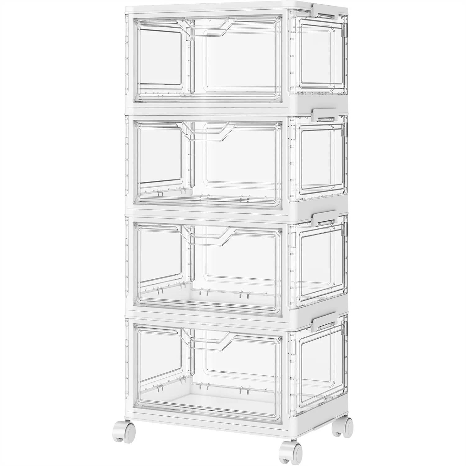 Clear Storage Bins with Lid & Wheels, 24QT Stackable Plastic Bins, 4-Tier Organizer for Bedroom, Living Room, Office
Clear Storage Bins with Lid & Wheels, 24QT Stackable Plastic Bins, 4-Tier Organizer for Bedroom, Living Room, Office