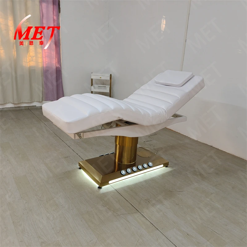 High Quality Modern Beauty Salon Beauty Bed Gold Stainless Steel Base Facial Massage Bed
High Quality Modern Beauty Salon Beauty Bed Gold Stainless Steel Base Facial Massage Bed